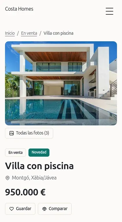 Ficha de un inmueble en la web de una agencia, en el móvil