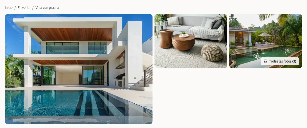 Ficha de un inmueble con su galería en la web de una agencia
